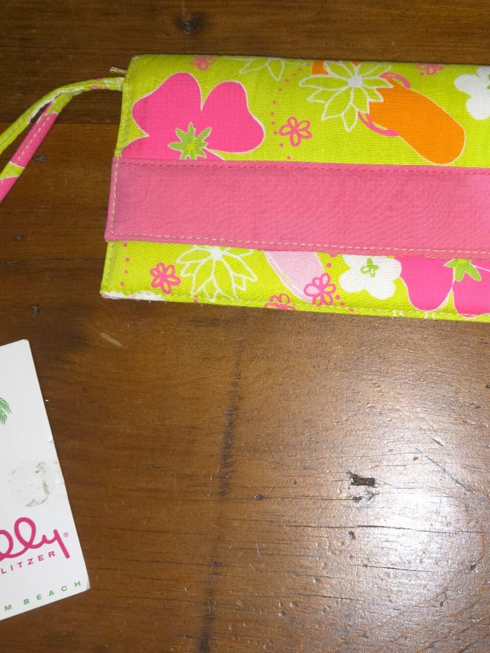 Vtg Lilly Pulitzer Wristlet Palm Beach Lime Green Shocking Pink New NWT